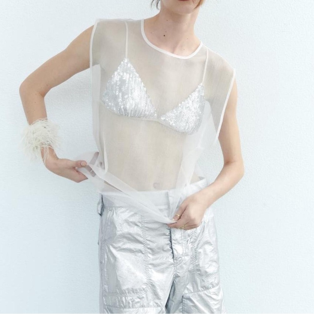 Zara Mesh/Sheer Blouse - white (L)